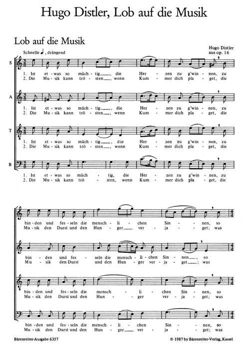 Lob auf die Musik für vier- to sechsstimmigen Chor -fünf Sätze- (aus "Neues Chorliederbuch" op. 16 (1936)) Five Settings 騎熊士版 | 小雅音樂 Hsiaoya Music