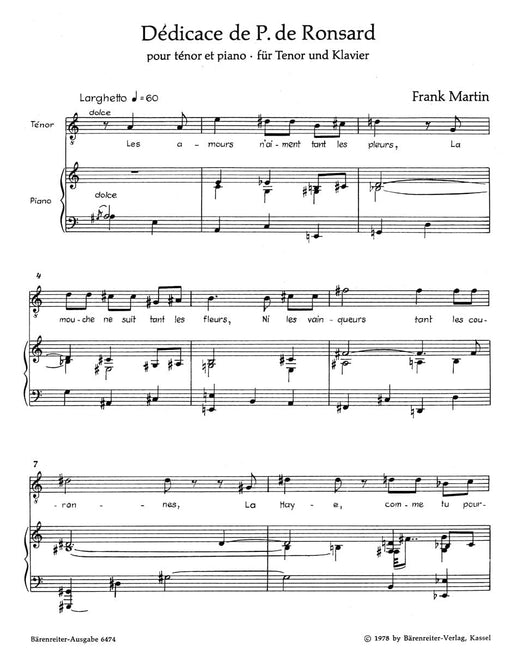 Dédicace de Pierre de Ronsard pour ténor et Piano (1945) 馬坦 鋼琴 騎熊士版 | 小雅音樂 Hsiaoya Music
