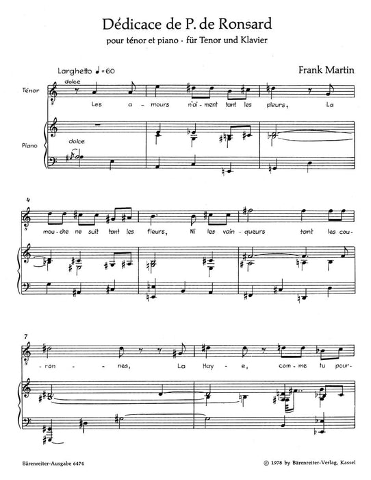Dédicace de Pierre de Ronsard pour ténor et Piano (1945) 馬坦 鋼琴 騎熊士版 | 小雅音樂 Hsiaoya Music