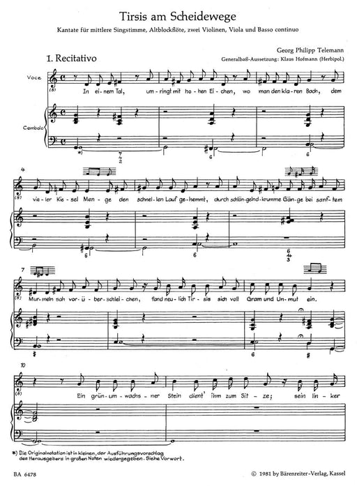 Tirsis am Scheidewege -Kantate für Singstimme und Instrumente- Cantata 泰勒曼 清唱劇 騎熊士版 | 小雅音樂 Hsiaoya Music