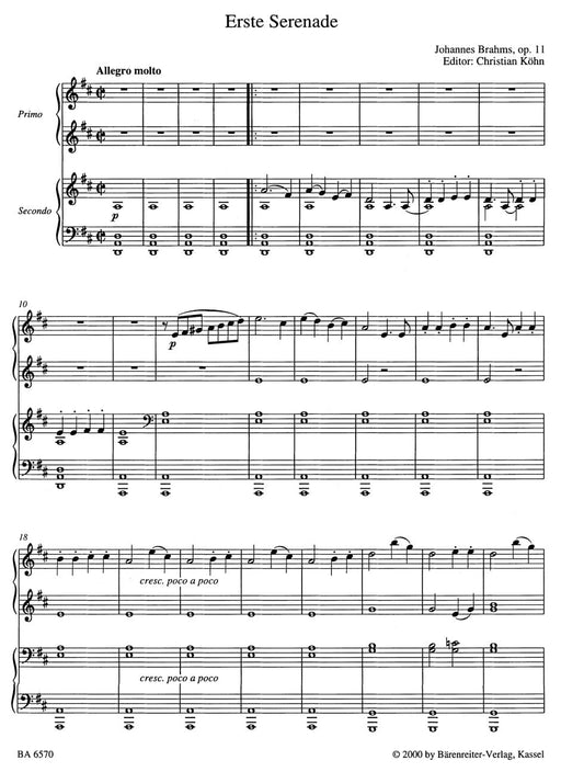 Serenade für Klavier zu vier Händen Nr. 1 D-Dur op. 11 布拉姆斯 小夜曲 騎熊士版 | 小雅音樂 Hsiaoya Music