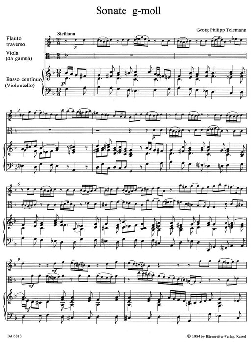 Sonata for Flute, Viola (Viola da Gamba) and Basso Continuo G minor TWV 42:g7 泰勒曼 奏鳴曲 長笛 中提琴古提琴 騎熊士版 | 小雅音樂 Hsiaoya Music