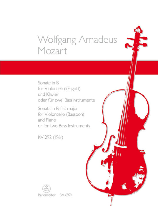Sonata for Violoncello (Bassoon) and Piano according K. 292 (196c) or for two Bass Instruments K. 292 (196c) B-flat major 莫札特 奏鳴曲 大提琴低音管 鋼琴 騎熊士版 | 小雅音樂 Hsiaoya Music