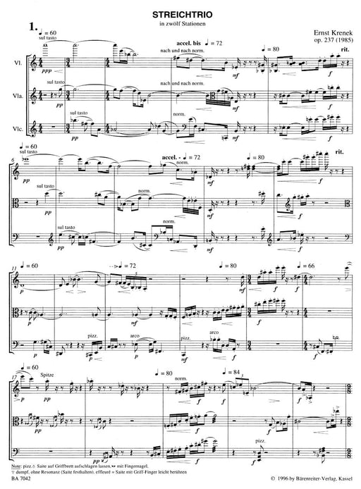 String Trio in zwölf Stationen op. 237 (1985) 克雷內克 弦樂 三重奏 騎熊士版 | 小雅音樂 Hsiaoya Music