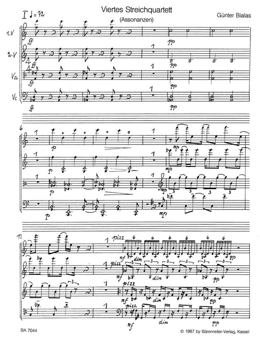 Fourth String Quartet "Assonanzen" (1986) 弦樂四重奏 騎熊士版 | 小雅音樂 Hsiaoya Music