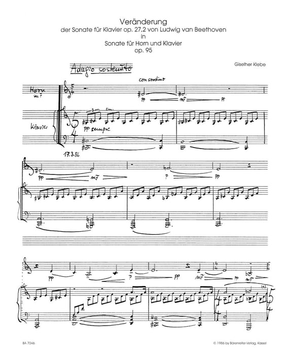 Veränderung der Sonate für Klavier op. 27/2 von Ludwig van Beethoven in eine Sonate für Horn und Klavier op. 95 (1985/1986) 克雷貝 法國號 騎熊士版 | 小雅音樂 Hsiaoya Music