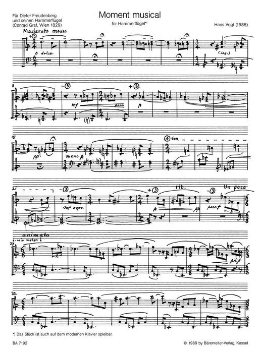Moment musical für Hammerflügel (1985) -Nr. 3 der "vier Versuche für Tasteninstrumente"- No. 3 of the "Vier Versuche für Tasteninstrumente" 弗格特 樂興之時 騎熊士版 | 小雅音樂 Hsiaoya Music