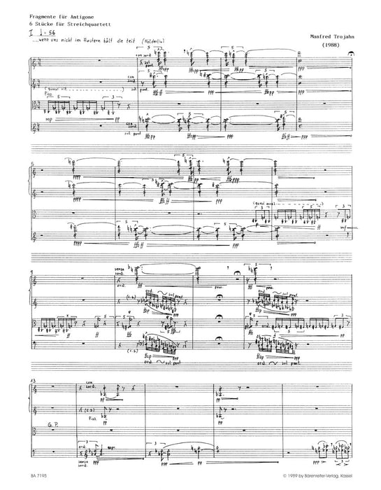 Fragmente für Antigone (1988) -six Stücke für String Quartet- Six Pieces 弦樂四重奏 小品 騎熊士版 | 小雅音樂 Hsiaoya Music