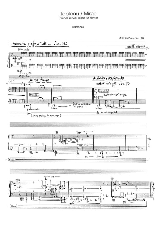 Tableau / Miroir (1992) -Threnos in zwei Teilen für Klavier- Threnos in two Parts 騎熊士版 | 小雅音樂 Hsiaoya Music