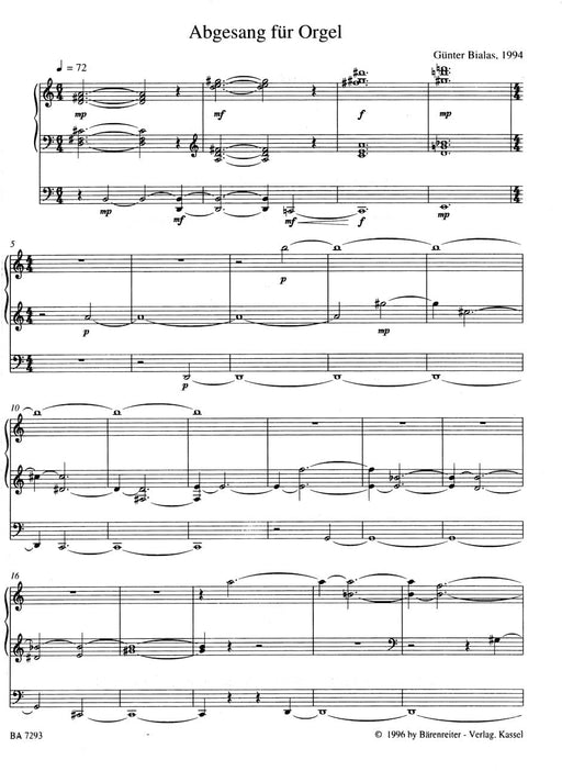 AbGesang für Orgel (1994) (nach "Lamento di Orlando" für Orchester) 輓歌 歐蘭多 騎熊士版 | 小雅音樂 Hsiaoya Music
