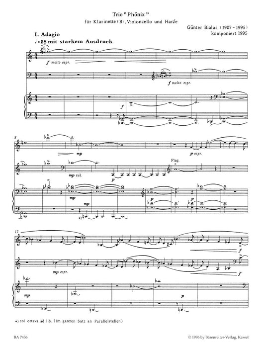Trio für Klarinette, Violoncello und Harfe "Phoenix" (1995) 三重奏 大提琴 騎熊士版 | 小雅音樂 Hsiaoya Music