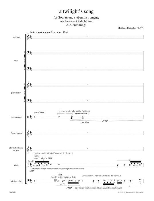a twilight's song für Sopran und sieben Instrumente (1997) 騎熊士版 | 小雅音樂 Hsiaoya Music