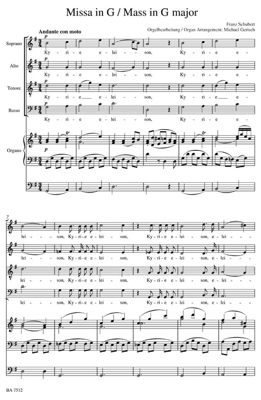 Missa G major D 167 (Arranged for Soloists, Choir and Organ) 舒伯特 獨奏 管風琴 騎熊士版 | 小雅音樂 Hsiaoya Music