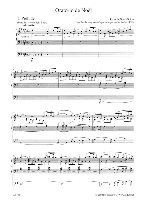 Oratorio de NoÙl op. 12 "Christmas Oratorio" (Arranged for Soloists, Choir and Organ) 聖桑斯 神劇 獨奏 管風琴 騎熊士版 | 小雅音樂 Hsiaoya Music