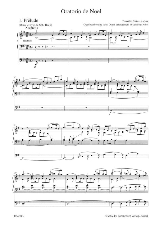 Oratorio de NoÙl op. 12 "Christmas Oratorio" (Arranged for Soloists, Choir and Organ) 聖桑斯 神劇 獨奏 管風琴 騎熊士版 | 小雅音樂 Hsiaoya Music