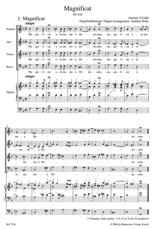 Magnificat RV 610/611 (Arranged for Soloists, Choir and Organ) 韋瓦第 獨奏 管風琴 騎熊士版 | 小雅音樂 Hsiaoya Music