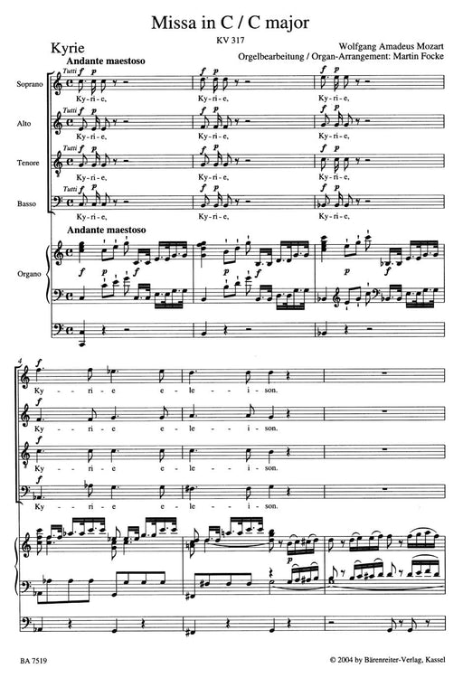 Missa C major K. 317 "Coronation Mass" (Arranged for Soloists, Choir and Organ) 莫札特 加冕彌撒 獨奏 管風琴 騎熊士版 | 小雅音樂 Hsiaoya Music