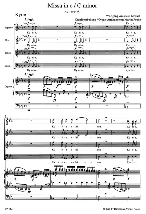 Missa C minor K. 139 "Waisenhaus Mass" (Arranged for Soloists, Choir and Organ) 莫札特 彌撒曲 獨奏 管風琴 騎熊士版 | 小雅音樂 Hsiaoya Music