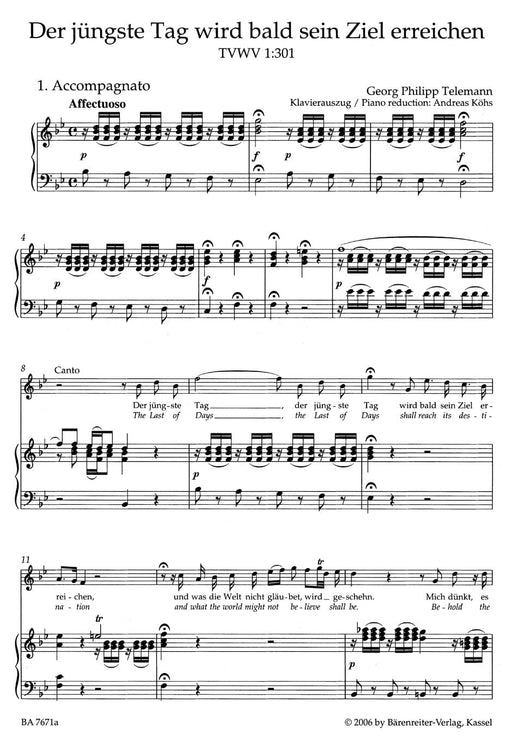 The last of Days shall reach its destination TVWV 1:301 -Cantata for the Second Advent- Cantata for the Second Advent 泰勒曼 清唱劇 騎熊士版 | 小雅音樂 Hsiaoya Music