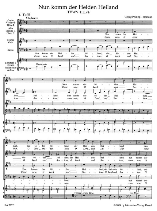 Come thou of man the Saviour TWV 1:1174 -Cantata for the First Sunday of Advent- Cantata for the First Sunday of Advent 泰勒曼 清唱劇 騎熊士版 | 小雅音樂 Hsiaoya Music