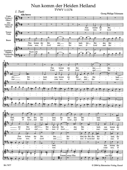 Come thou of man the Saviour TWV 1:1174 -Cantata for the First Sunday of Advent- Cantata for the First Sunday of Advent 泰勒曼 清唱劇 騎熊士版 | 小雅音樂 Hsiaoya Music