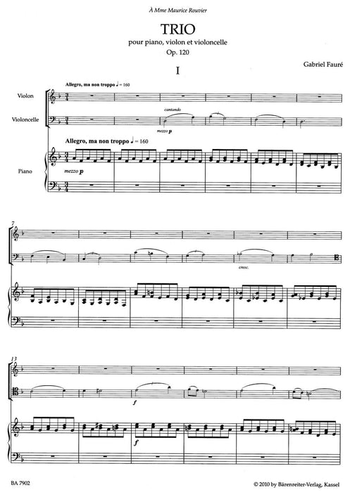 Trio for Piano, Violin and Violoncello op. 120 佛瑞 三重奏 鋼琴 小提琴 大提琴 騎熊士版 | 小雅音樂 Hsiaoya Music