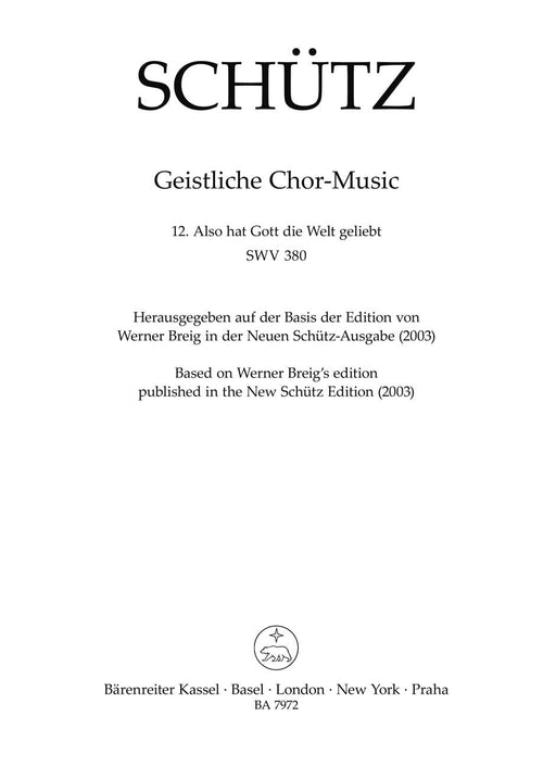 Also hat Gott die Welt geliebt SWV 380 -Motet- (No. 12 from "Geistliche Chor-Music") Motet 經文歌 騎熊士版 | 小雅音樂 Hsiaoya Music