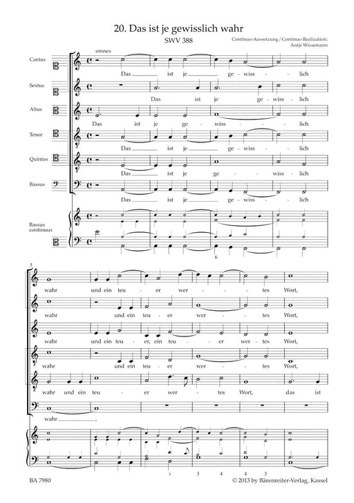 Das ist je gewisslich wahr SWV 388 -Motet- (No. 20 from "Geistliche Chor-Music") Motet 經文歌 騎熊士版 | 小雅音樂 Hsiaoya Music