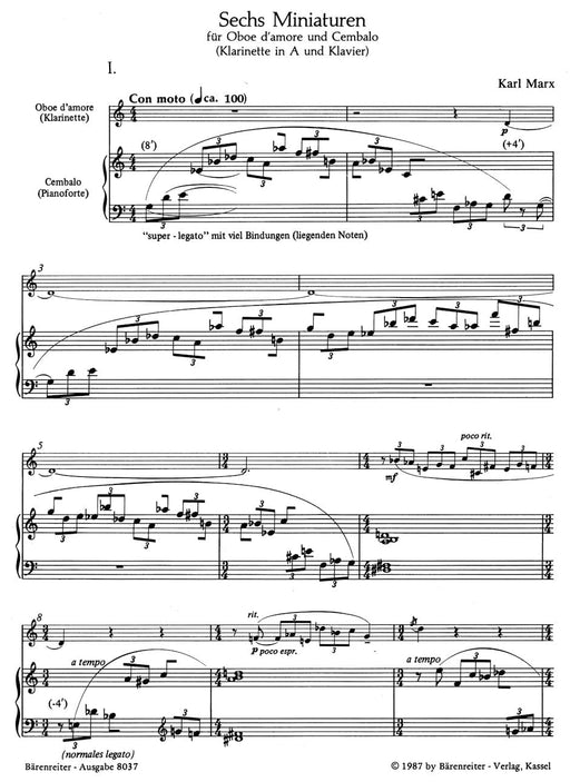 sechs Miniaturen für Oboe d'amore und Cembalo oder für Klarinette in A und Klavier op. 62/2 (1974) 雙簧管 騎熊士版 | 小雅音樂 Hsiaoya Music