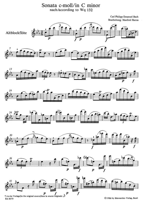 Sonate für Altblockflöte solo c-Moll Wq 132 -Original: Solosonate für Flauto traverso- 巴赫卡爾菲利普艾曼紐 獨奏 騎熊士版 | 小雅音樂 Hsiaoya Music