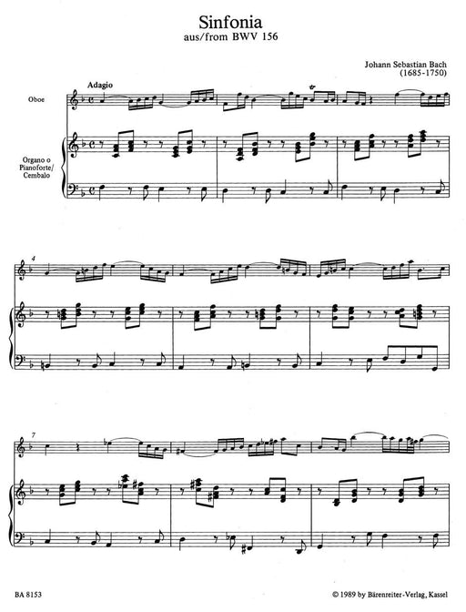 Die schönsten Oboensoli aus den Kirchenkantaten BWV 12, 21, 76, 156, 249 Five Symphonies with obligatory Oboe (Oboe d'amore) 巴赫約翰瑟巴斯提安 雙簧管 獨奏 騎熊士版 | 小雅音樂 Hsiaoya Music