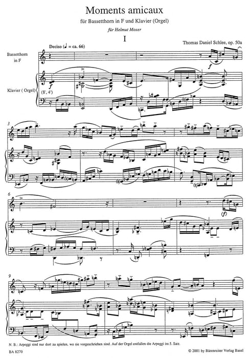 Moments Amicaux für Bassetthorn in F und Klavier (Orgel) 50a (2000) 騎熊士版 | 小雅音樂 Hsiaoya Music
