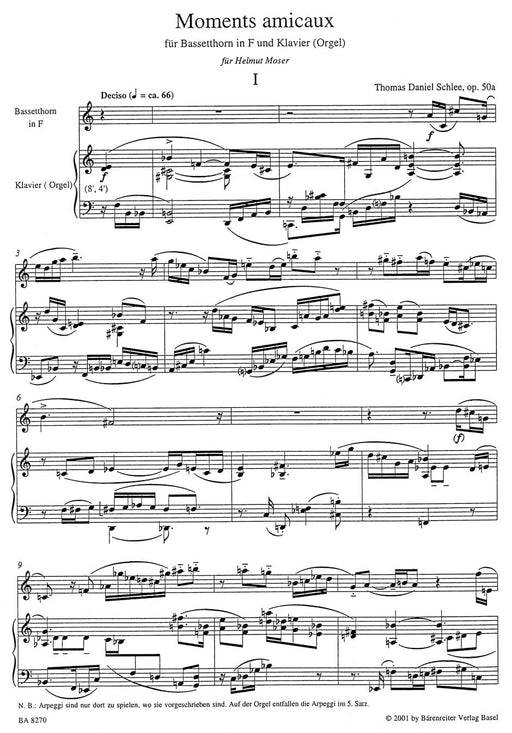 Moments Amicaux für Bassetthorn in F und Klavier (Orgel) 50a (2000) 騎熊士版 | 小雅音樂 Hsiaoya Music