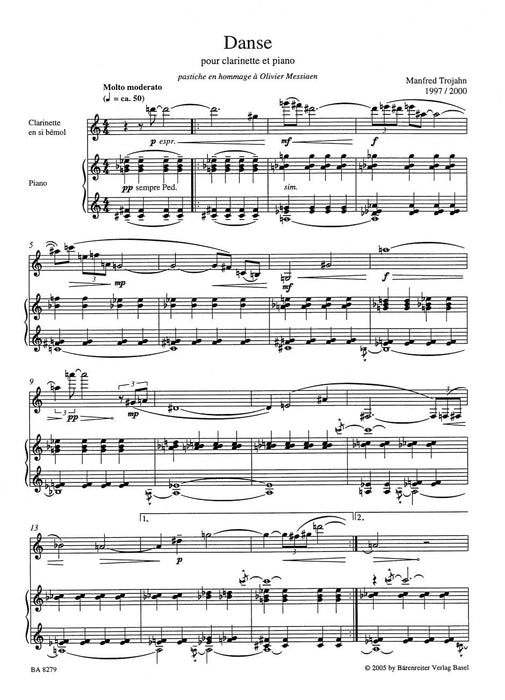 Danse pour clarinette et Piano (1997/2000) -pastiche en hommage à Olivier Messiaen- pastiche en hommage à Olivier Messiaen 豎笛 鋼琴 騎熊士版 | 小雅音樂 Hsiaoya Music