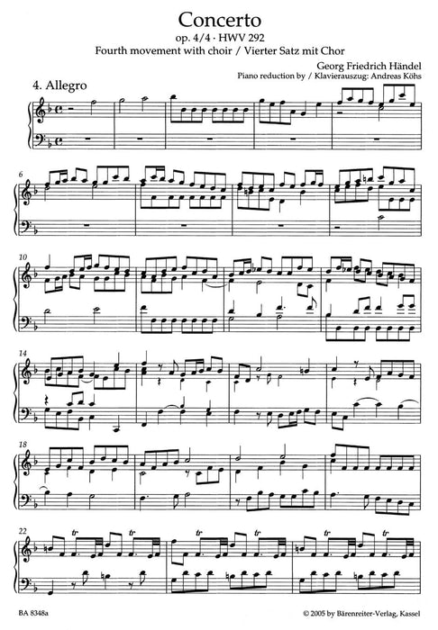 Concerto for Organ and Orchestra F major op. 4/4 HWV 292 (vierte movement with choir) 韓德爾 協奏曲 管風琴 管弦樂團 樂章 騎熊士版 | 小雅音樂 Hsiaoya Music