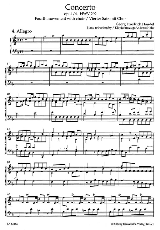 Concerto for Organ and Orchestra F major op. 4/4 HWV 292 (vierte movement with choir) 韓德爾 協奏曲 管風琴 管弦樂團 樂章 騎熊士版 | 小雅音樂 Hsiaoya Music