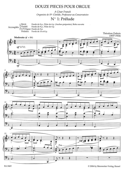 Organist at the Church "La Madeleine": Douze PiÞces pour Orgue ou Piano-Pédalier (1886) 迪伯瓦弗朗索瓦 管風琴 鋼琴 騎熊士版 | 小雅音樂 Hsiaoya Music