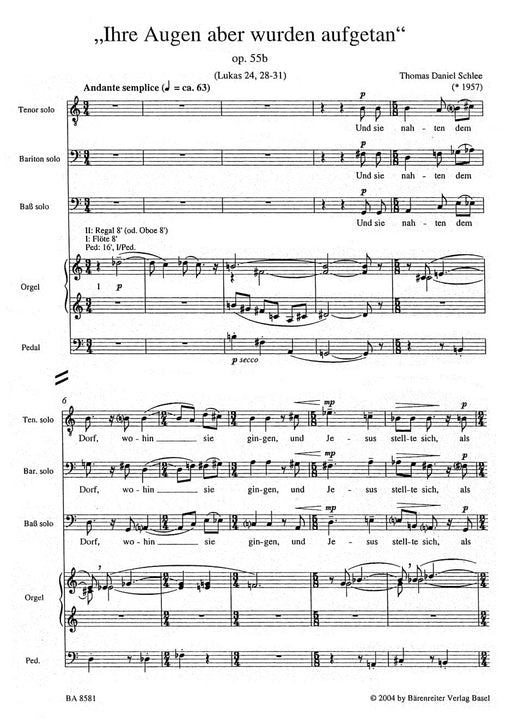 "Ihre Augen aber wurden aufgetan" für Tenor, Bariton, Bass soli und Orgel (8. Satz aus dem Oratorium "und ich sah") op. 55b (2003) 騎熊士版 | 小雅音樂 Hsiaoya Music