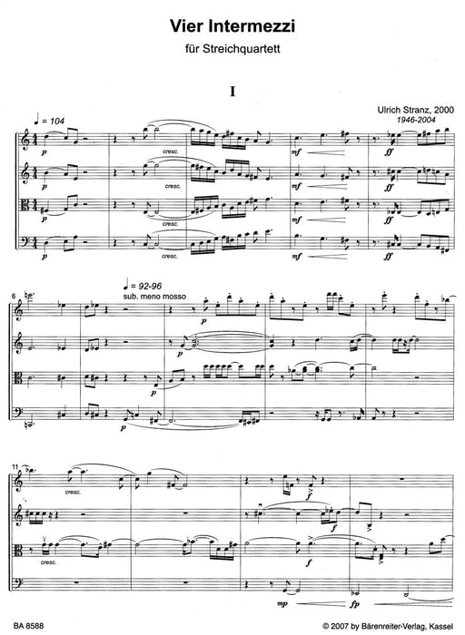 vier Intermezzi für String Quartet (2000) 間奏曲 弦樂四重奏 騎熊士版 | 小雅音樂 Hsiaoya Music