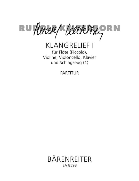 Klangrelief I für Flöte (Piccolo), Violine, Violoncello, Klavier und Schlagzeug (1) (2000/2001) 短笛小提琴大提琴 騎熊士版 | 小雅音樂 Hsiaoya Music