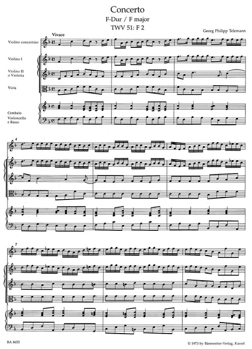 Concerto for Violin and Orchestra F major TWV 51:F2 泰勒曼 協奏曲 小提琴 管弦樂團 騎熊士版 | 小雅音樂 Hsiaoya Music