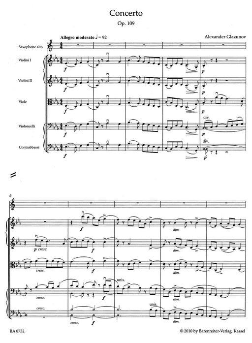 Concerto for Contralto Saxophone and String Orchestra E-flat major op. 109 葛拉祖諾夫 協奏曲 薩氏管 弦樂團 騎熊士版 | 小雅音樂 Hsiaoya Music