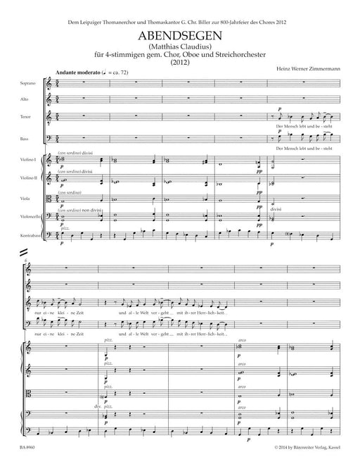 Abendsegen for four-Part Mixed Choir, Oboe and String Orchestra (2012) 雙簧管 弦樂團 騎熊士版 | 小雅音樂 Hsiaoya Music