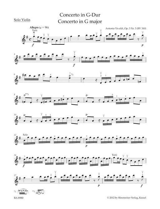 Concerto G major op. 3/3 韋瓦第 協奏曲 騎熊士版 | 小雅音樂 Hsiaoya Music