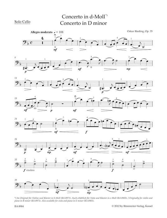 Concerto B minor op. 35 (Arranged for cello, transposed to D minor) 李丁 協奏曲 大提琴 騎熊士版 | 小雅音樂 Hsiaoya Music