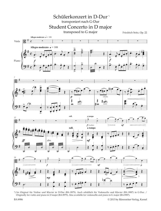 Concerto D major op. 22 (Arranged for viola, transposed to G major) 協奏曲 中提琴 騎熊士版 | 小雅音樂 Hsiaoya Music