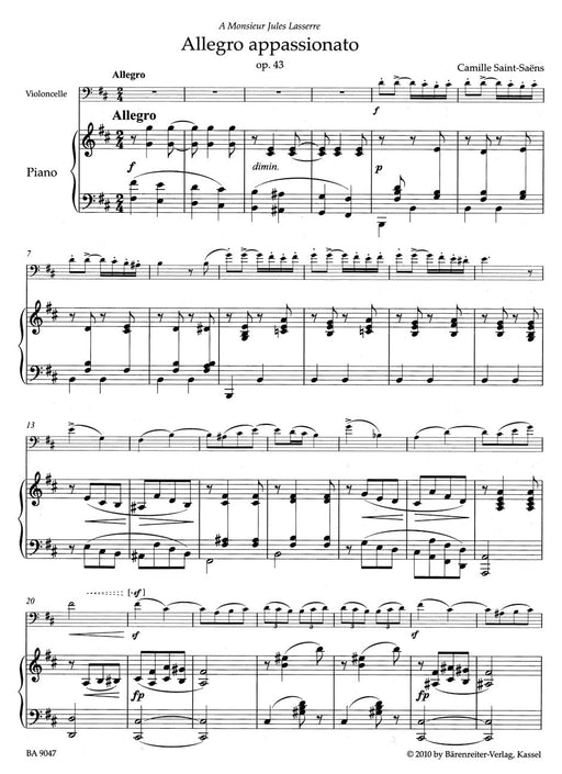 Allegro Appassionato for Violoncello with Piano Accompaniment op. 43 聖桑斯 快板 熱情 大提琴 鋼琴 伴奏 騎熊士版 | 小雅音樂 Hsiaoya Music