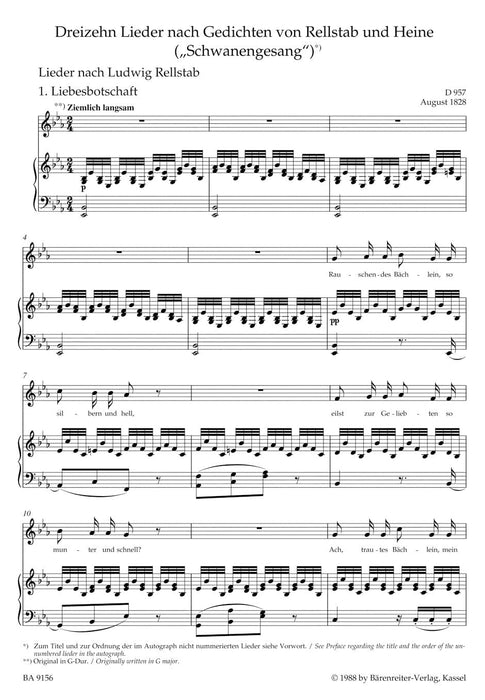 Schwanengesang. Thirteen lieder on poems by Rellstab and Heine D 957 / "Die Taubenpost" D 965 A (Low Voice) 舒伯特 天鵝之歌 低音 騎熊士版 | 小雅音樂 Hsiaoya Music