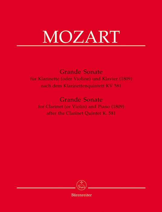 Grande Sonate for Clarinet (or Violin) and Piano A major (1809) (after the Clarinet Quintet K. 581) 莫札特 豎笛 小提琴 鋼琴 豎笛 五重奏 騎熊士版 | 小雅音樂 Hsiaoya Music