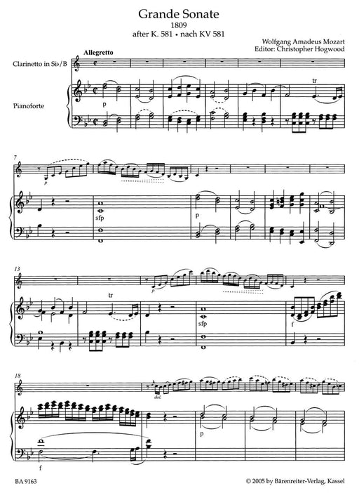 Grande Sonate für B-Klarinette und Klavier (nach dem Klarinettenquintett KV 581) 莫札特 五重奏 騎熊士版 | 小雅音樂 Hsiaoya Music